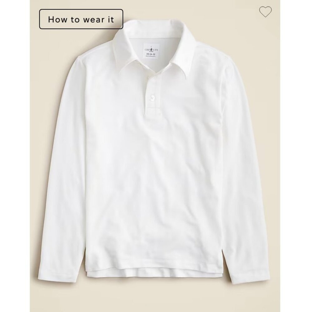 J.Crew Crewcuts Boys $45 Long-Sleeve Tech Polo Shirt White Size XS(4-5) CB737